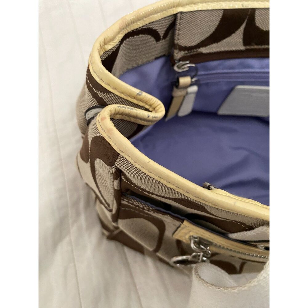 Coach Daisy Signature Tote Bag Brown Khaki Canvas Leather Shoulder Purse F14878 - Picture 9 of 15